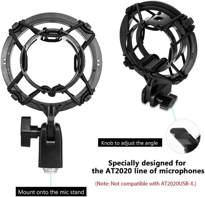 Etour AT2020 Microphone Shock Mount with Pop Filter, [Custom Built for audio technica Mic] Anti-Vibration Suspension Shockmount Holder Clip Compatible with AT2020USB+ AT2035 ATR2050 AT3035 AT3060 - Image 3